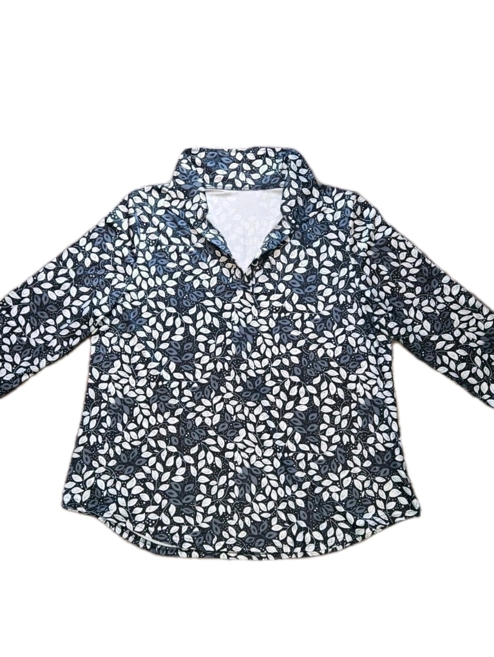 Classy Golf Shirt Women's Black & White Stretch 3/4 Sleeve Athletic Style